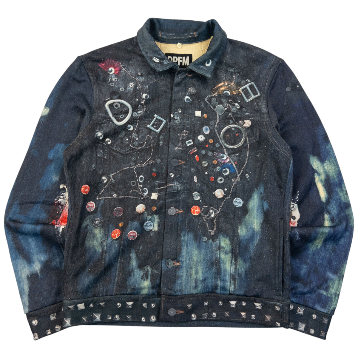 Vintage 2000s PPFM Embellished Denim-Look Print Jacket Womens Size M