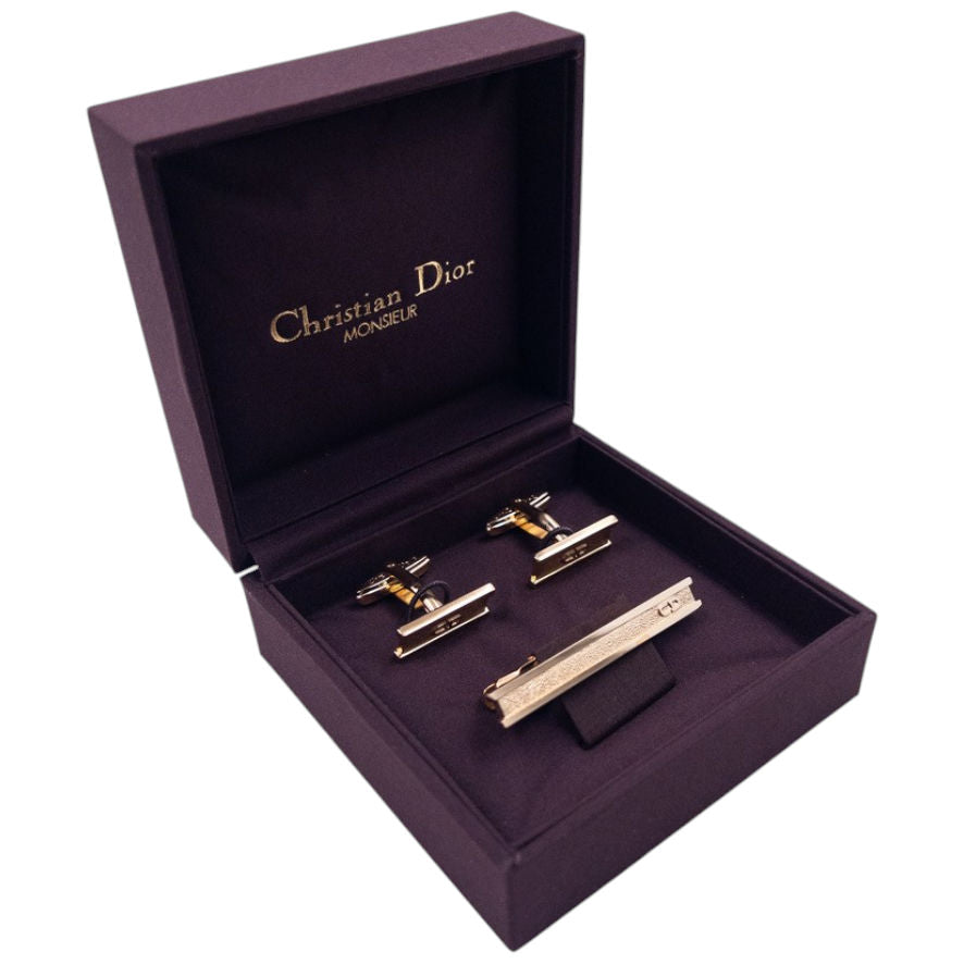 Vintage Dior Cuff Links & Tie Clip Set