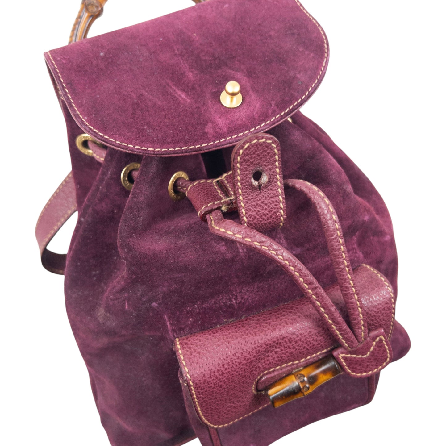 Vintage 80s Gucci Bamboo Suede Bucket Backpack
