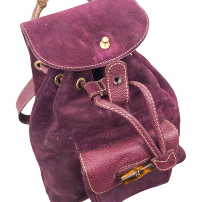 Vintage 80s Gucci Bamboo Suede Bucket Backpack