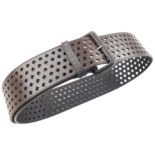 Vintage 2000s Armani Jeans Laser-Cut Leather Belt Size One Size