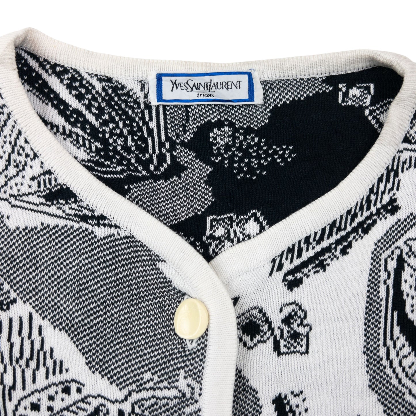 Vintage 80s YSL Yves Saint Laurent Pattern Cardigan Womens Size M