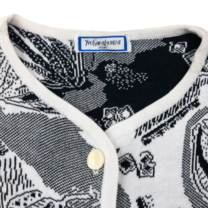 Vintage 80s YSL Yves Saint Laurent Pattern Cardigan Womens Size M