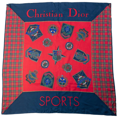 Vintage 90s Dior Tartan Badge Print Silk Scarf