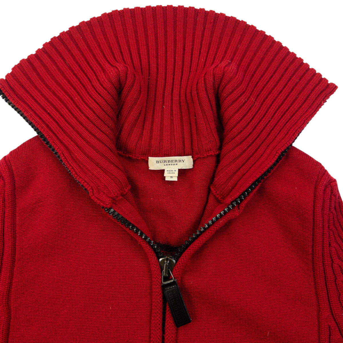 Vintage 2000s Burberry Zip Up Ribbed Knit Wool Jumper Womens Size S