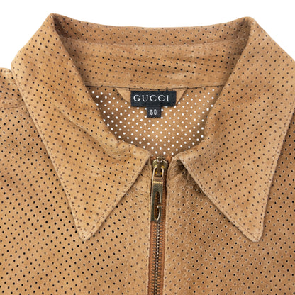 Vintage 2000s Gucci By Tom Ford Suede Perforated Lightweight Zip Up Jacket Size L