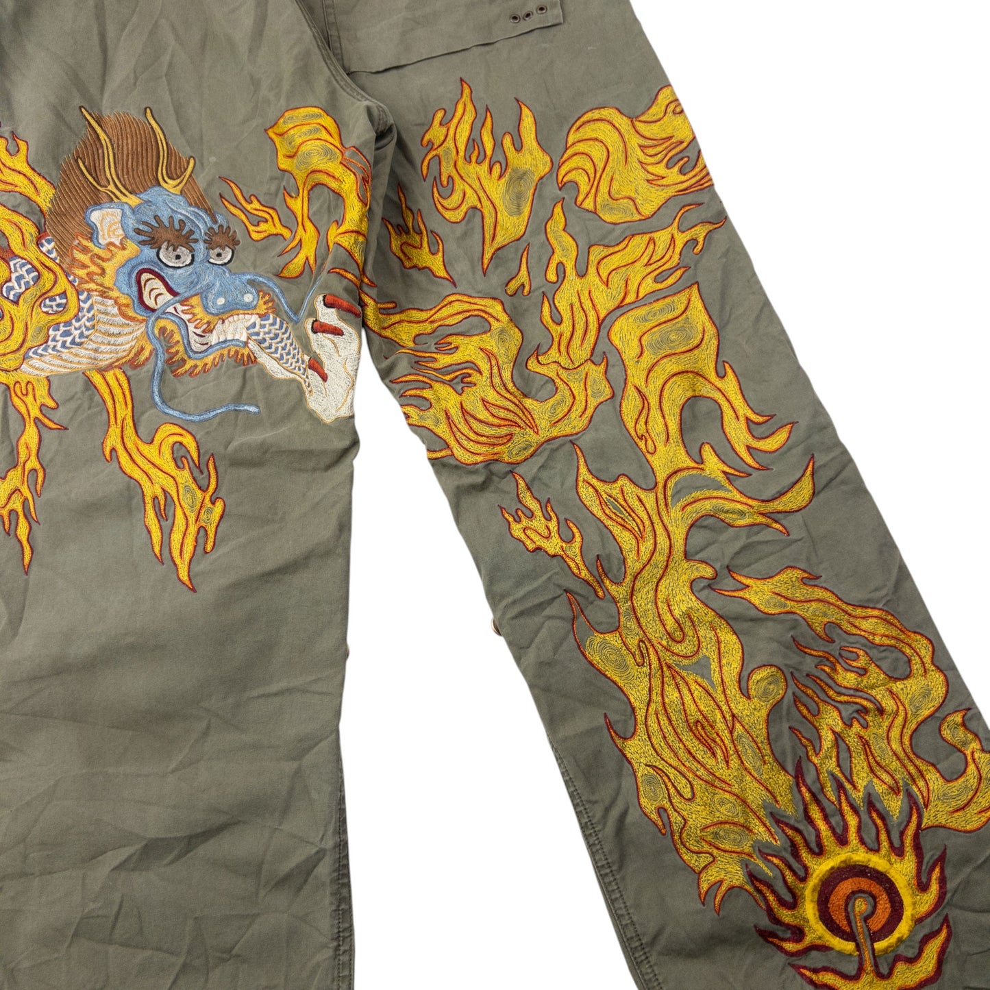 Vintage 2000s Maharishi Embroidered Dragon Roll Up Trousers Size S