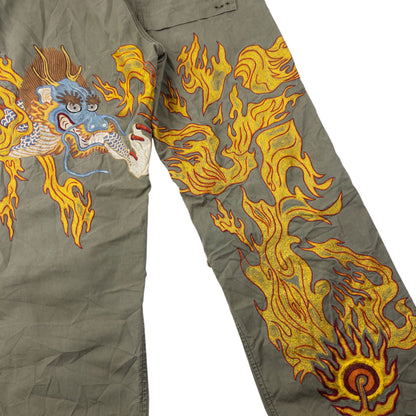 Vintage 2000s Maharishi Embroidered Dragon Roll Up Trousers Size S