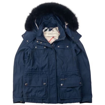 Vintage Burberry Brit Fur Hood Jacket Womens Size M