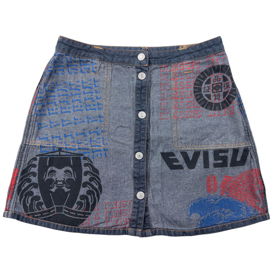 Vintage 2000s Evisu Double Gull Reversible Japanese Denim Mini Skirt Womens Size W29