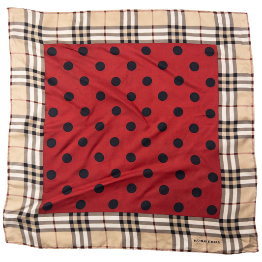 Vintage 2000s Burberry Nova Check Polka Dot Silk Scarf