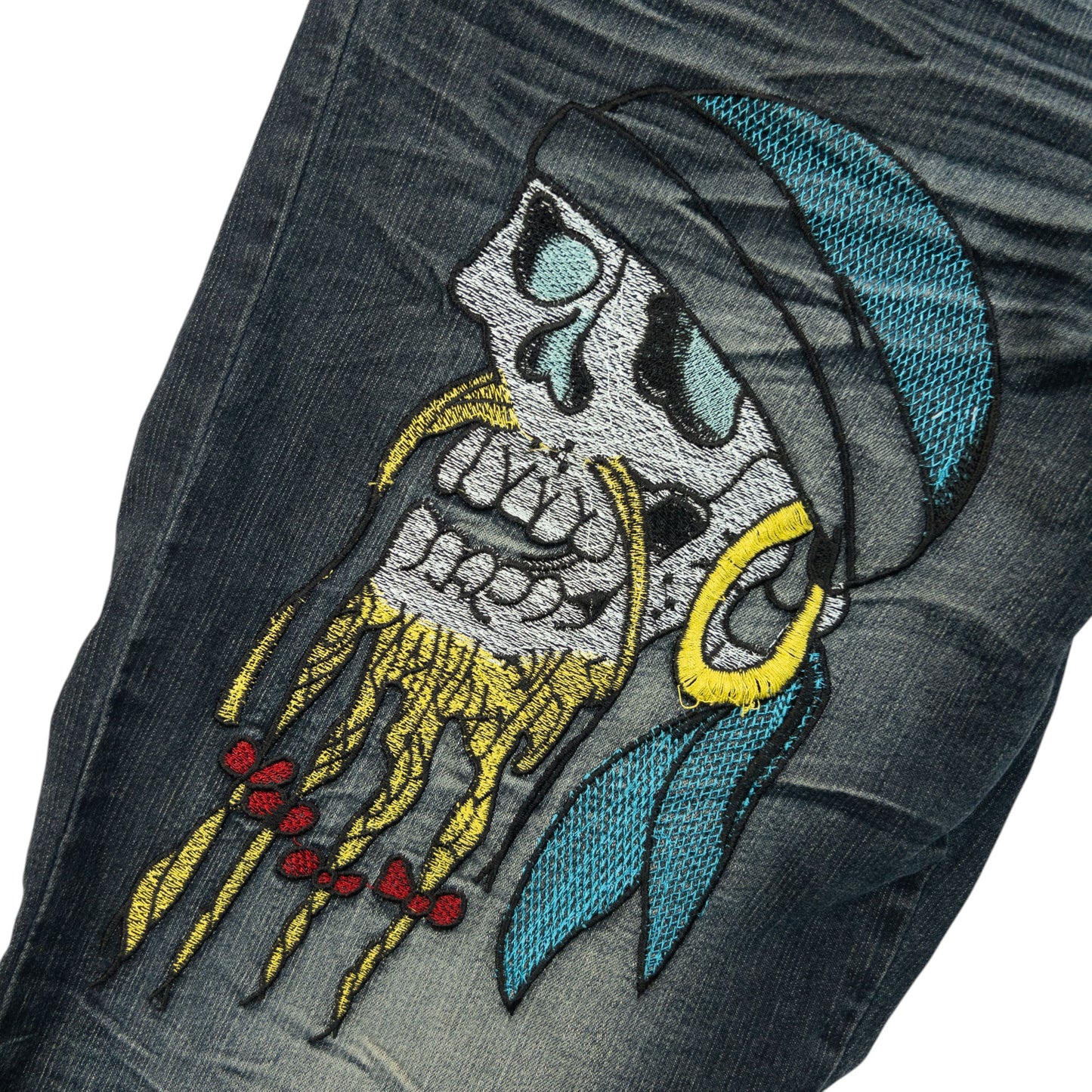 Vintage 2000s Embroidered Skull Pirate Japanese Denim Jeans Size W30