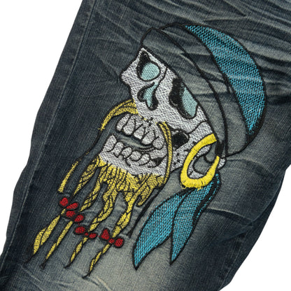 Vintage 2000s Embroidered Skull Pirate Japanese Denim Jeans Size W30