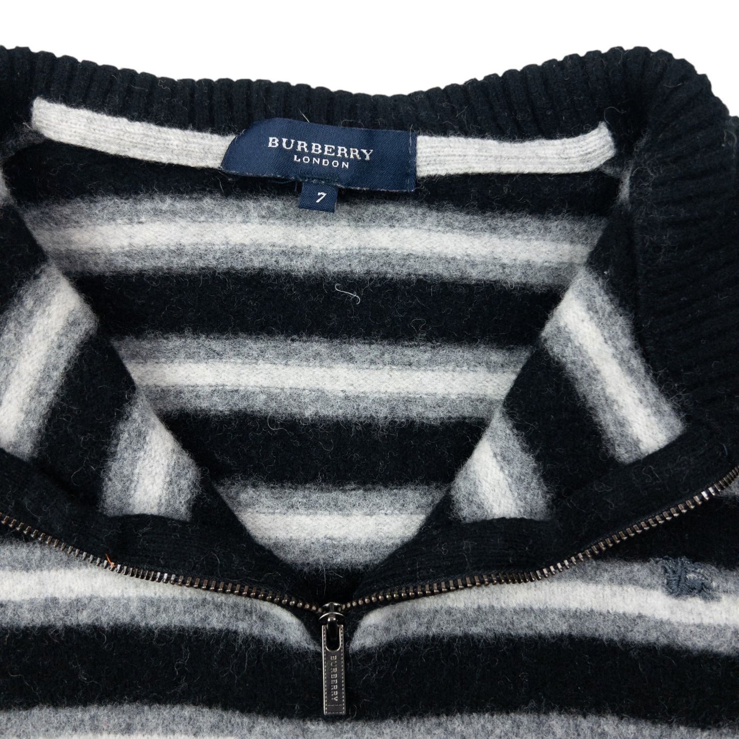 Vintage 2000s Burberry Q Zip Striped Wool Jumper Womens Size XS