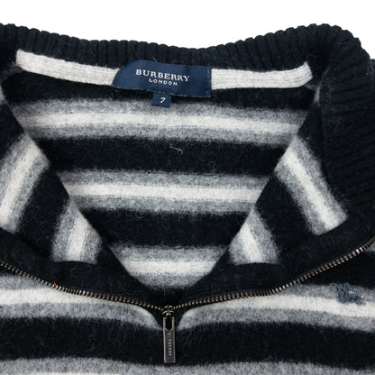 Vintage 2000s Burberry Q Zip Striped Wool Jumper Womens Size XS