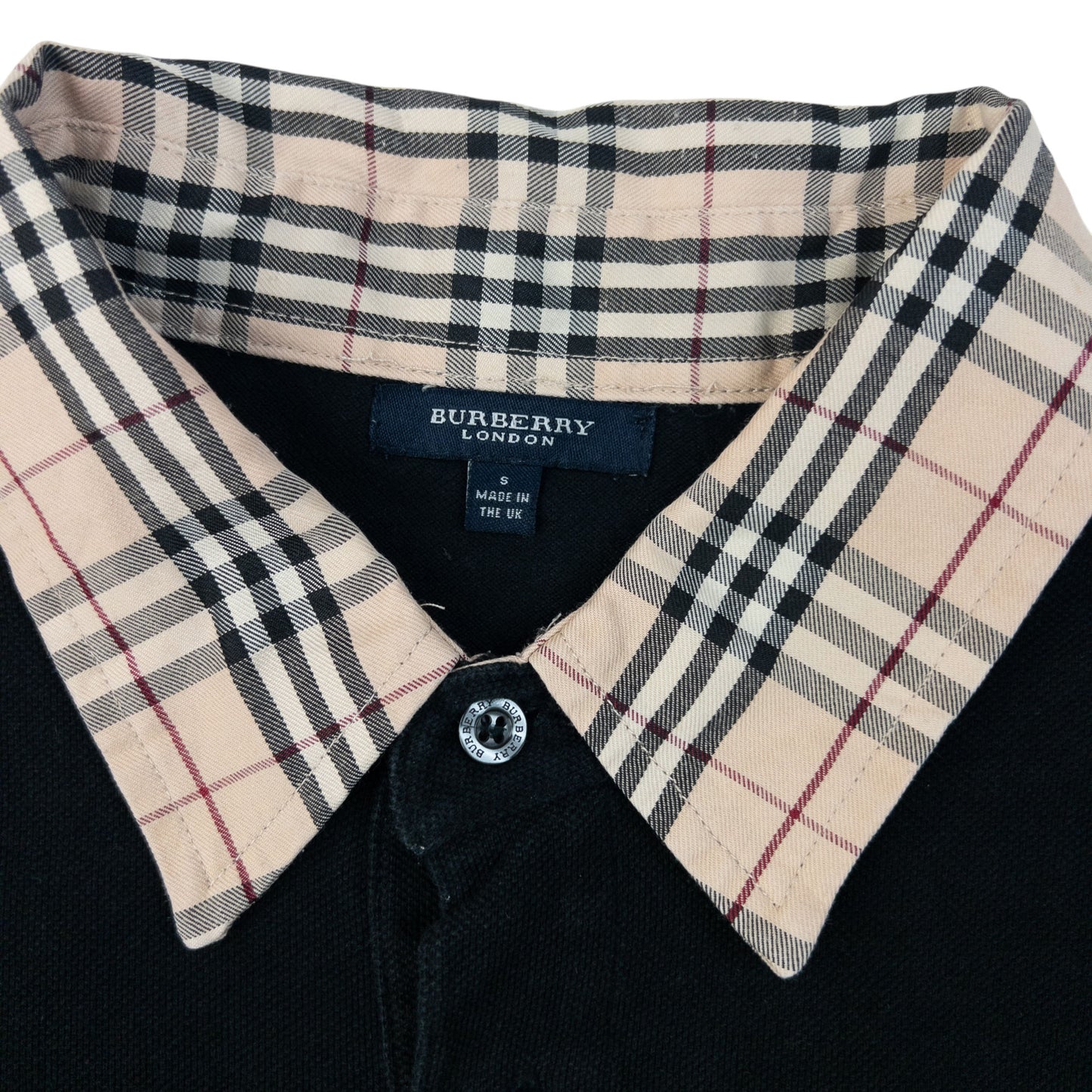 Vintage Burberry Nova Check Collar Long Sleeve Polo Shirt Size S