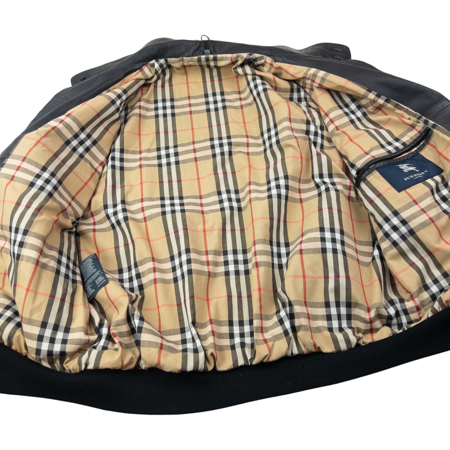 Vintage 2000s Burberry Nova Check Lined Leather Jacket Size XL