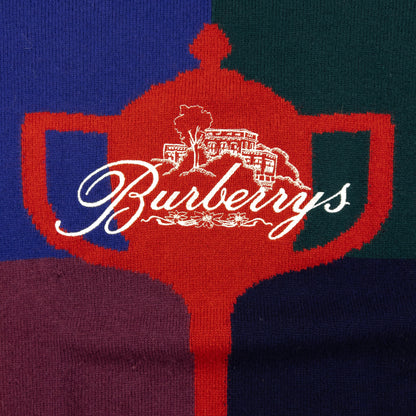 Vintage Burberry Embroidered Colour Block Wool Jumper Size L