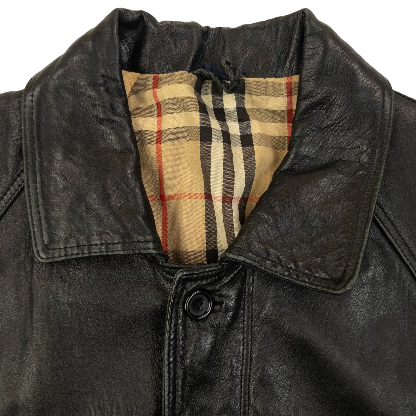 Vintage 90s Burberry Nova Check Lined Leather Jacket Size M