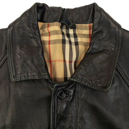 Vintage 90s Burberry Nova Check Lined Leather Jacket Size M