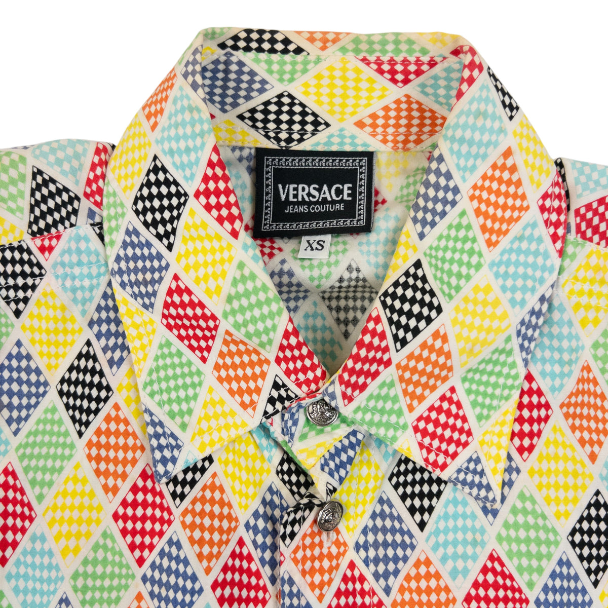 Vintage Versace 2000s Jeans Couture Pattern Long Sleeve Button Up Shirt Size S