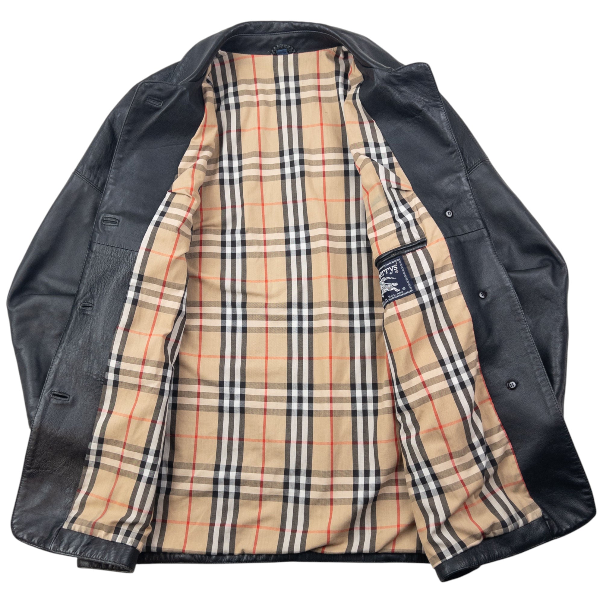 Vintage 90s Burberry Nova Check Lined Leather Jacket Size M