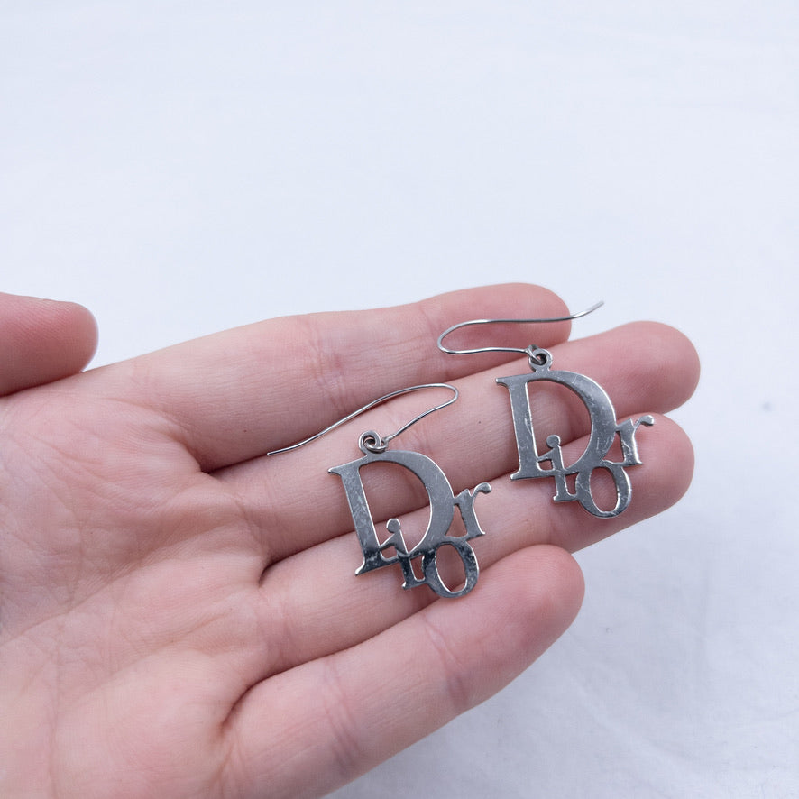 Vintage Dior Silver Logo Earrings