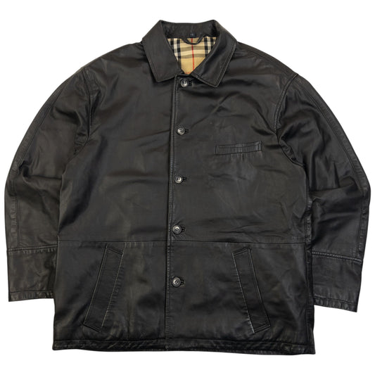 Vintage 2000s Burberry Nova Check Lined Leather Jacket Size M
