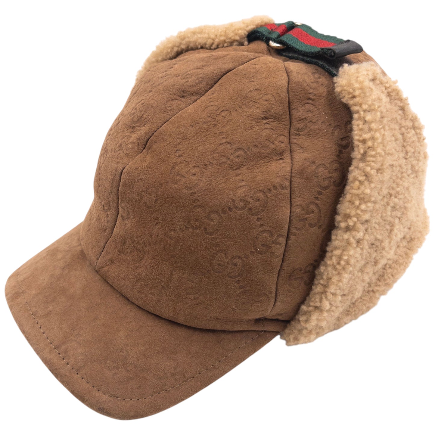 Vintage 2000s Gucci Fleece Lined Monogram Suede Trapper Hat Size L