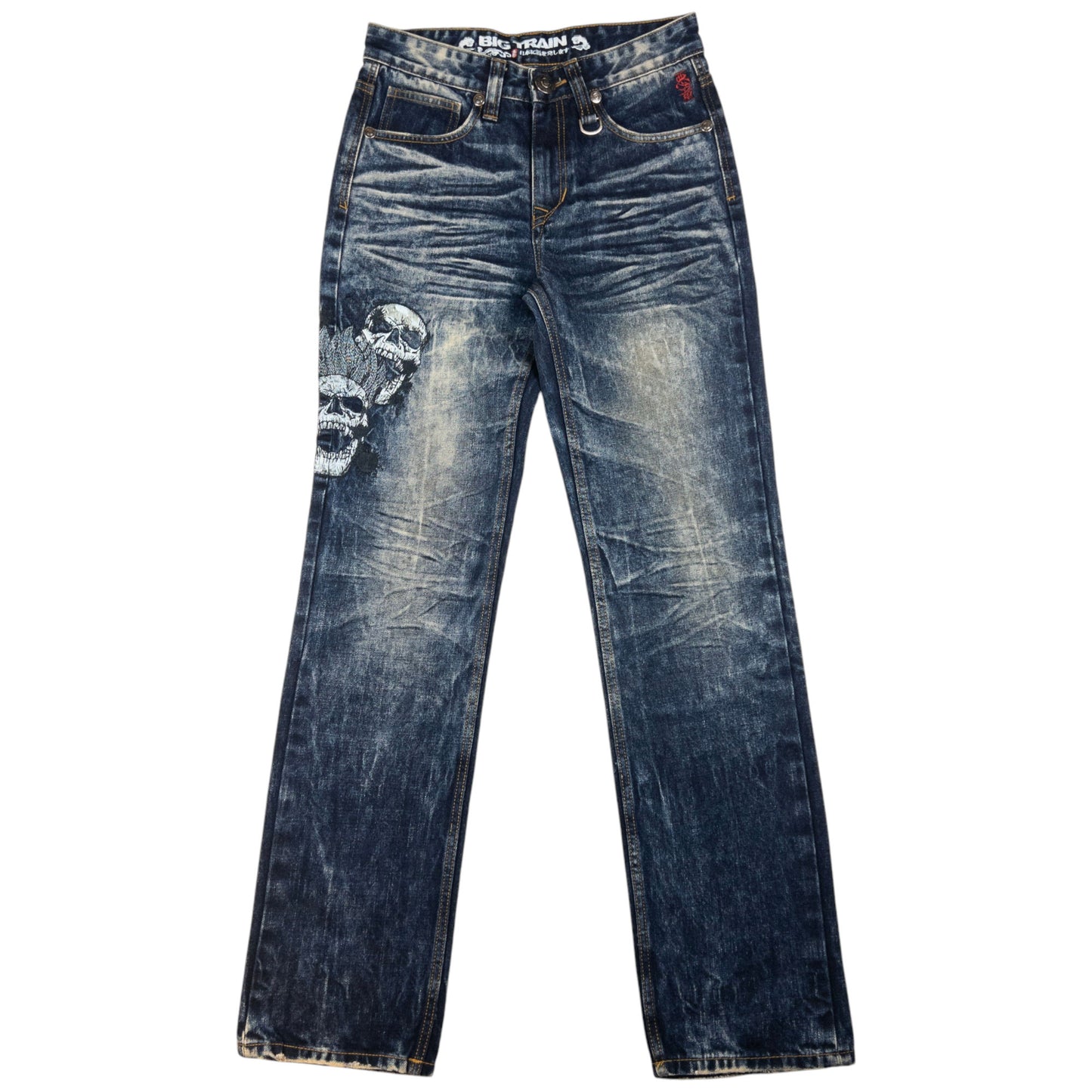 Vintage Big Train Embroidered Skull Japanese Denim Jeans Size W29