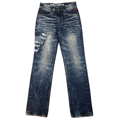 Vintage Big Train Embroidered Skull Japanese Denim Jeans Size W29