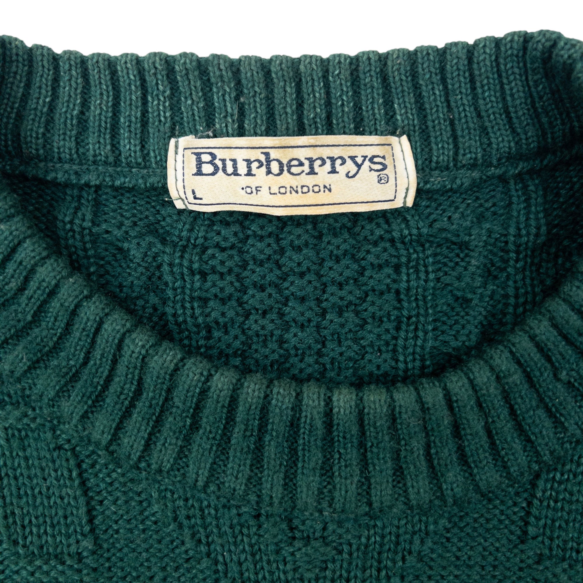 Vintage 90s Burberry Embroidered Cable Knit Jumper Size L