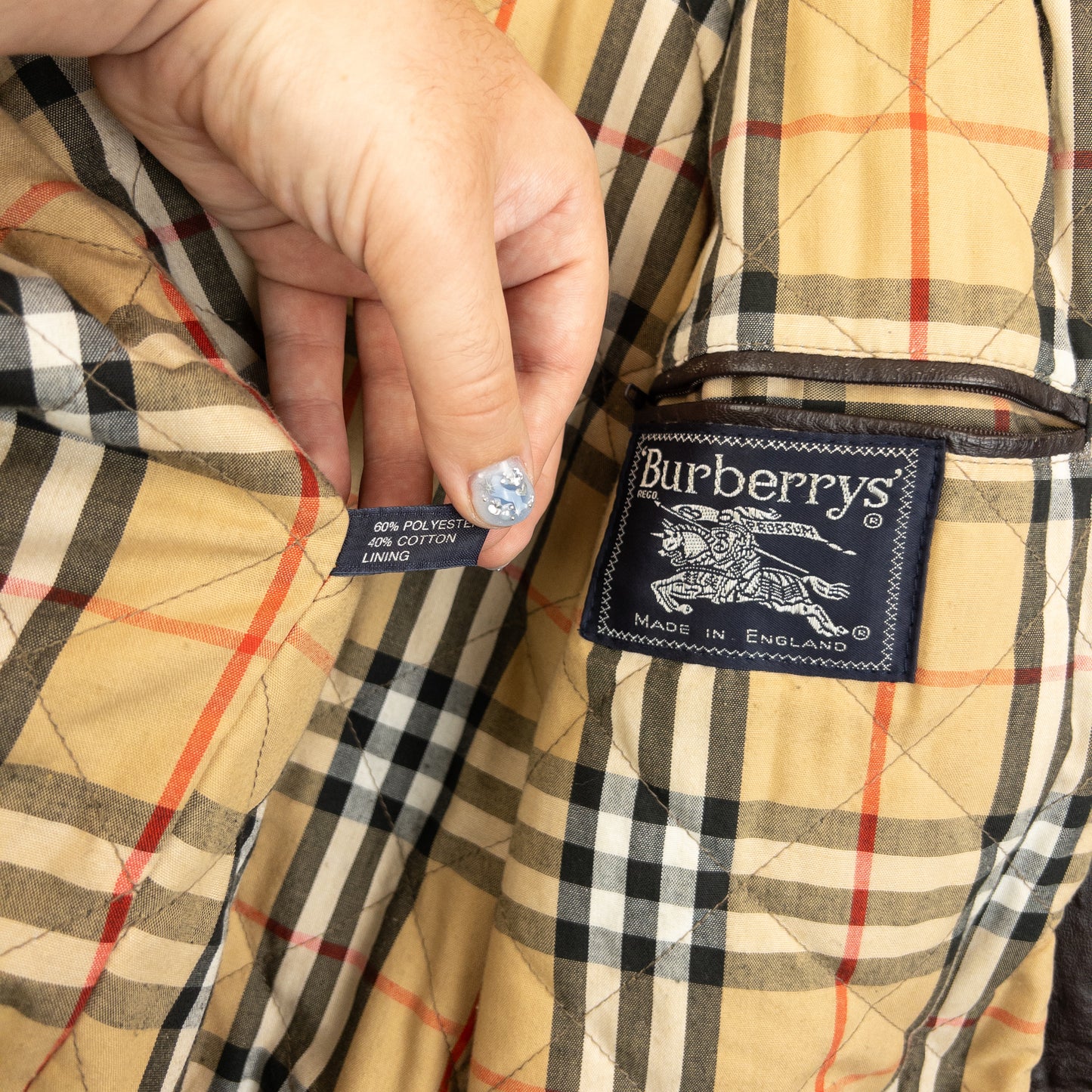 Vintage 90s Burberry Nova Check Lined Leather Duffle Jacket Size XL