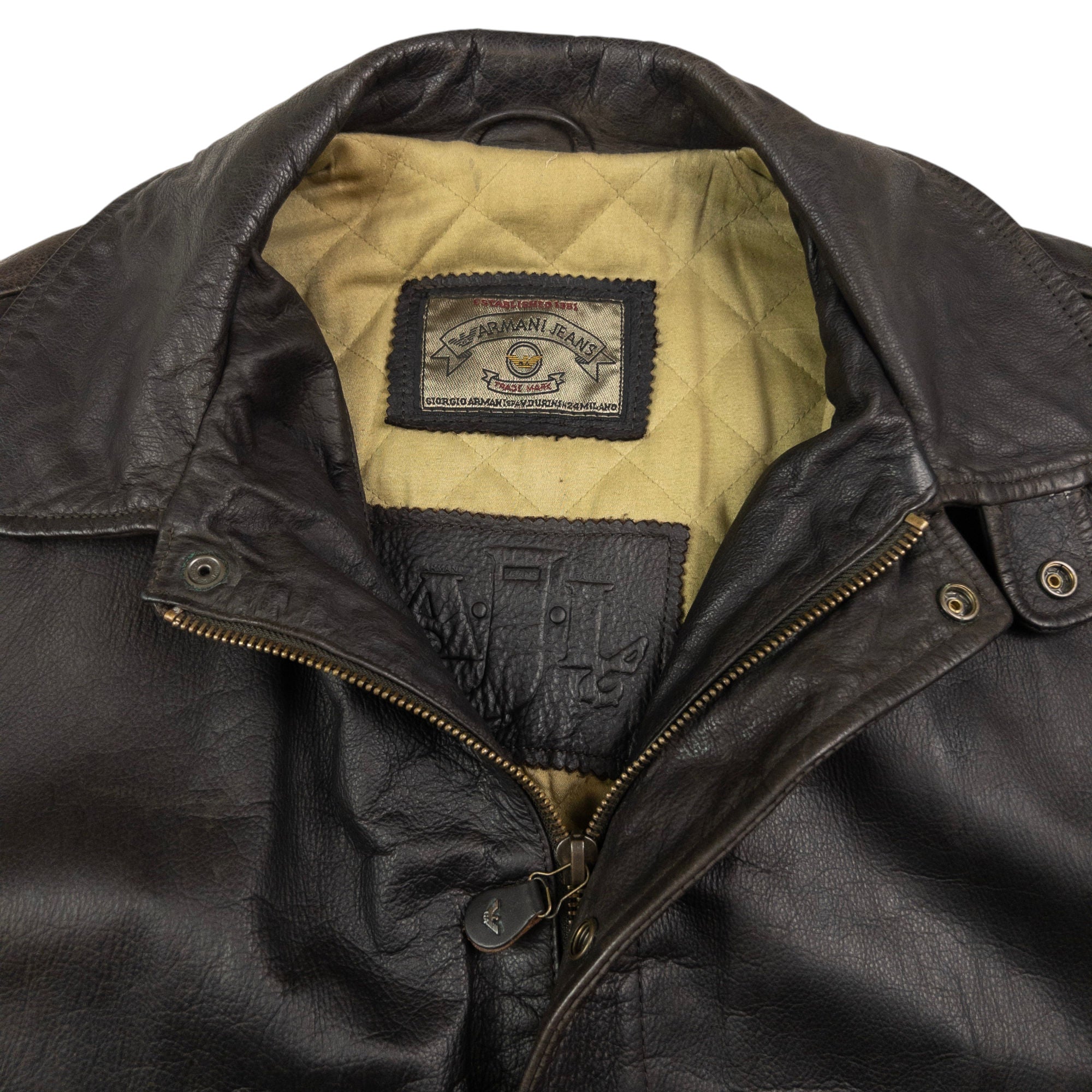 Vintage Armani Jeans Zip Up Leather Jacket Size XL
