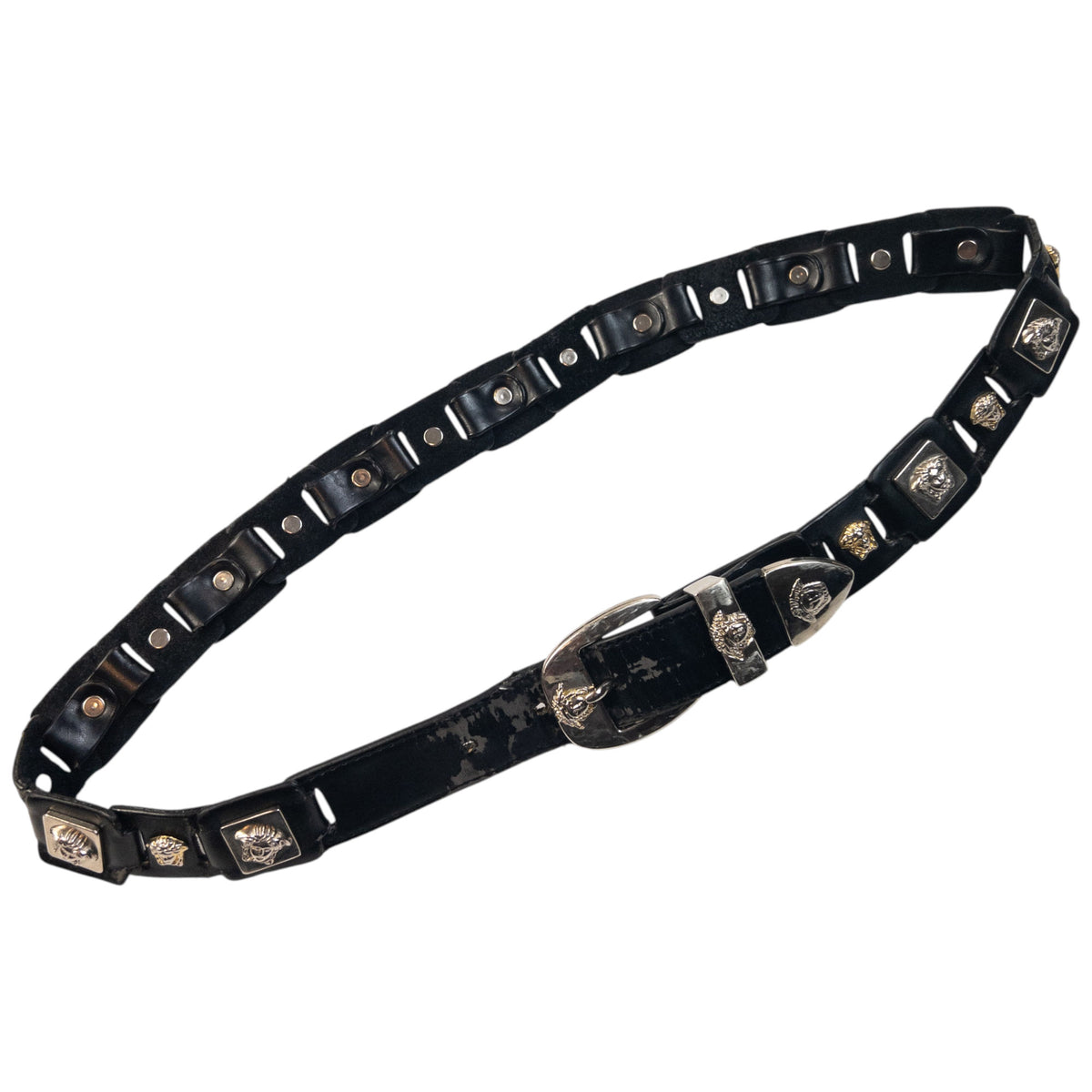 Vintage 90s Versace Signature Embossed Medusa Leather Belt Size M