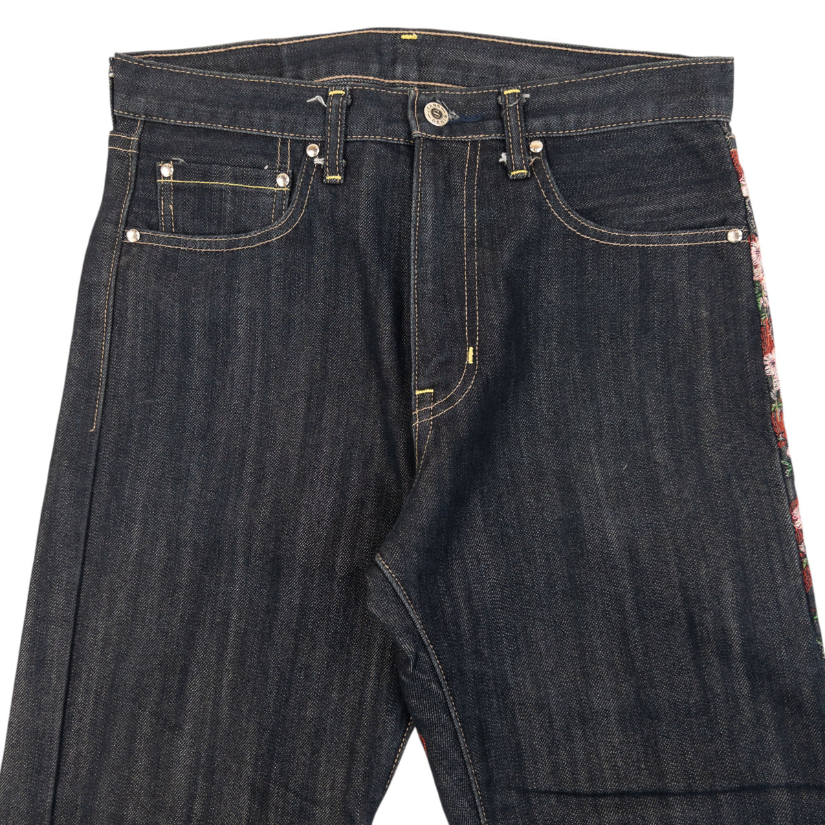 Vintage 2000s Sugoi Embroidered Samurai Geisha Japanese Denim Jeans Size W29