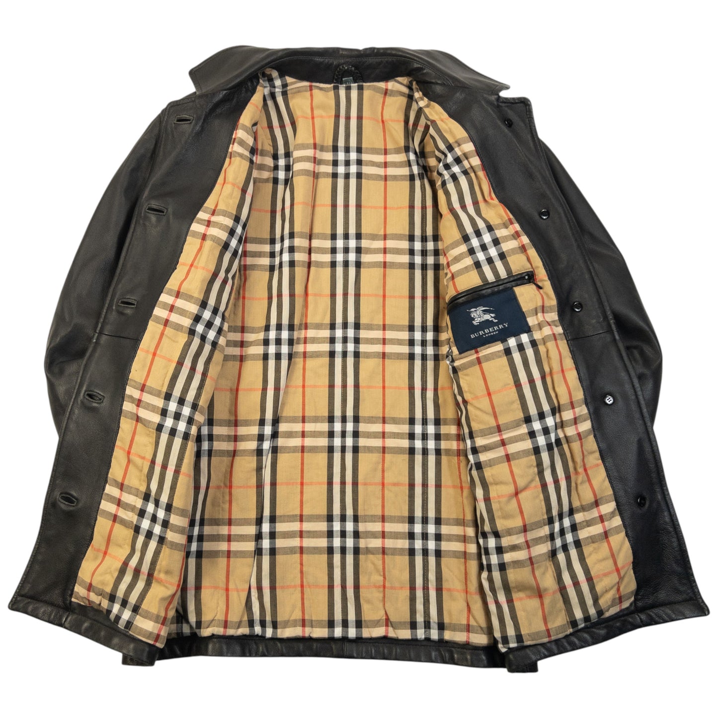 Vintage 2000s Burberry Nova Check Lined Leather Jacket Size M