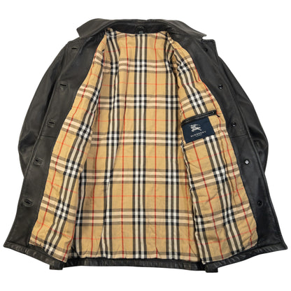 Vintage 2000s Burberry Nova Check Lined Leather Jacket Size M