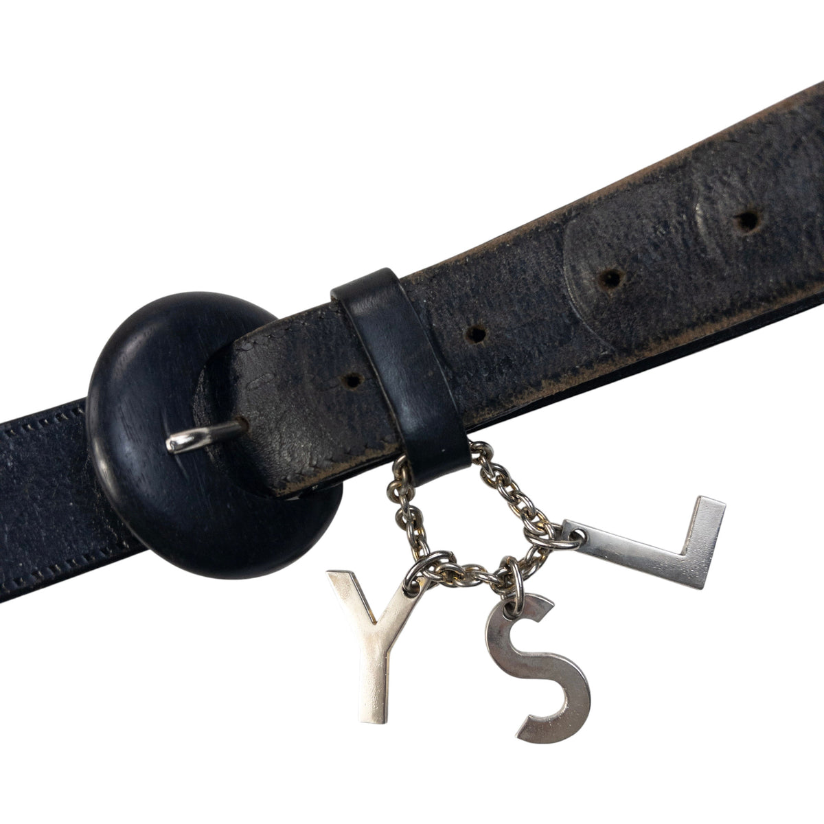 Vintage 2000s YSL Yves Saint Laurent Charm Leather Belt in black, photo 3