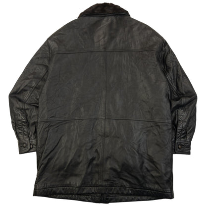 Vintage 90s YSL Yves Saint Laurent Fur Collar Leather Jacket Size L
