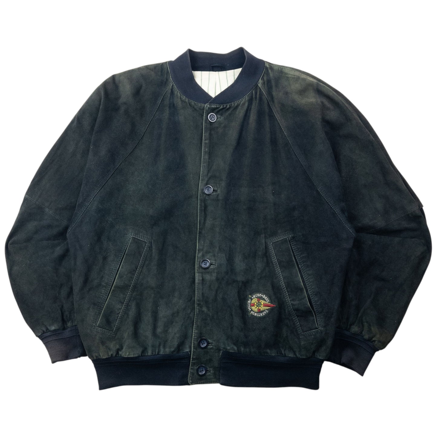 Vintage 90s Hugo Boss Button Up Suede Bomber Jacket Size XL