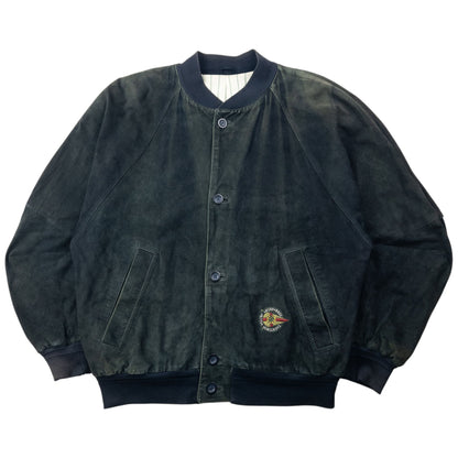 Vintage 90s Hugo Boss Button Up Suede Bomber Jacket Size XL
