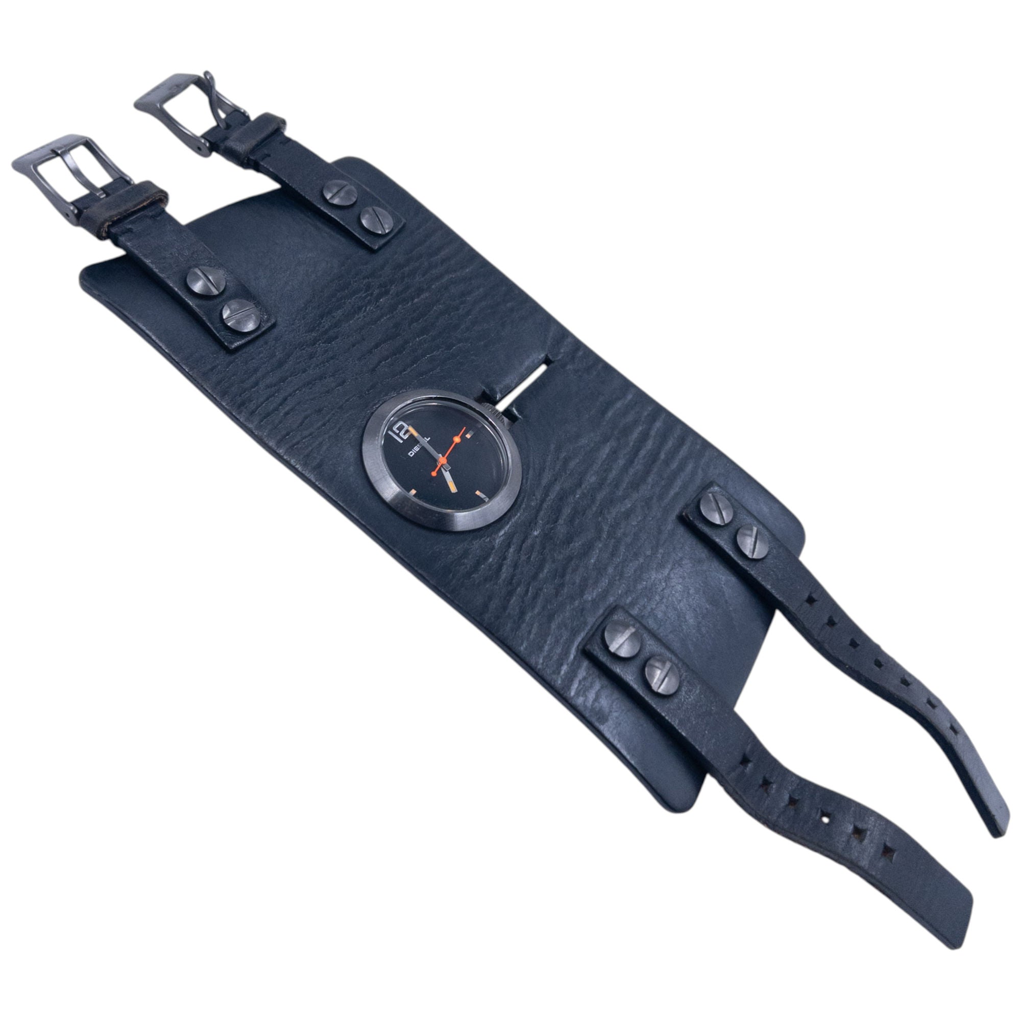 Vintage 2000s Diesel Double Buckle Leather Cuff Watch