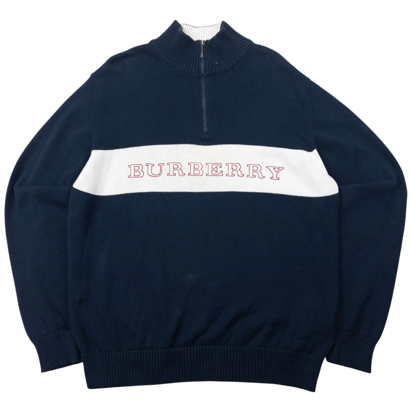 Vintage 2000s Burberry Embroidered Q Zip Jumper Size S