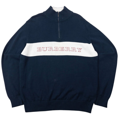 Vintage 2000s Burberry Embroidered Q Zip Jumper Size S