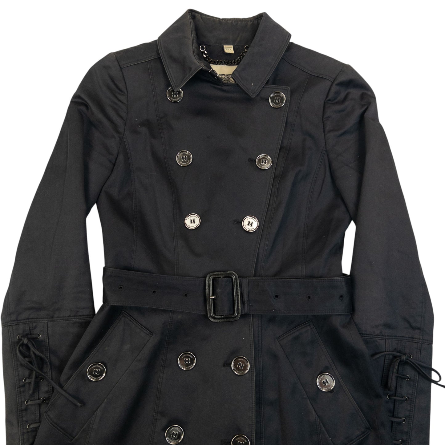 Vintage 2000s Burberry Belt Waist Lace-Up Trench Jacket Womens Size XS