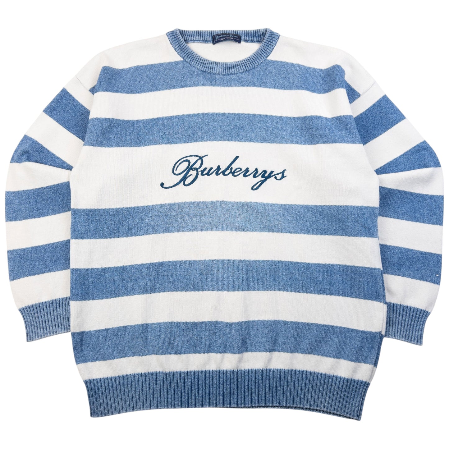 Vintage 90s Burberry Blues Striped Knit Jumper Size L