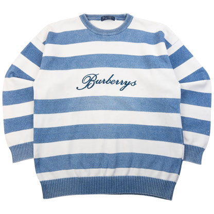Vintage 90s Burberry Blues Striped Knit Jumper Size L