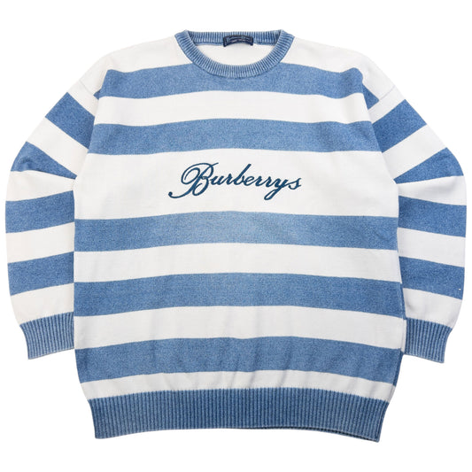 Vintage 90s Burberry Blues Striped Knit Jumper Size L