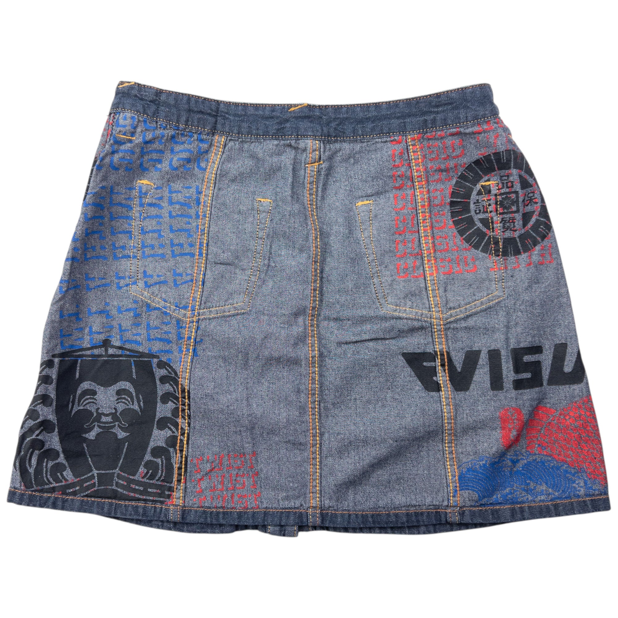 Vintage 2000s Evisu Double Gull Reversible Japanese Denim Mini Skirt Womens Size W29